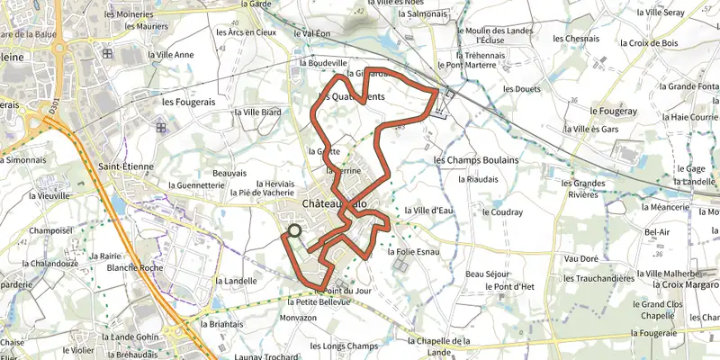 Map of the Balade Chlorophylle 2013, boucle 1 track on the IGN map, with the start and numbered waypoints