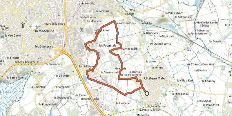 Map of the Balade Chlorophylle 2013, boucle 2 track on the IGN map, with the start and numbered waypoints