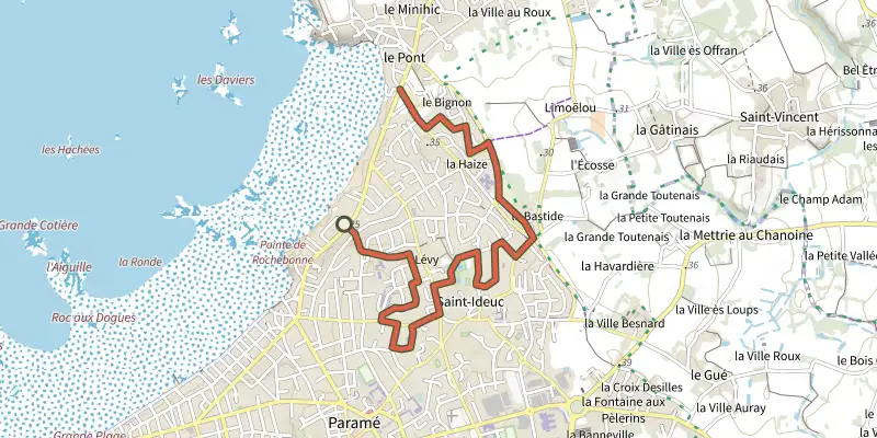 Map of the Balade Chlorophylle 2014, boucle 1 track on the IGN map, with the start and numbered waypoints