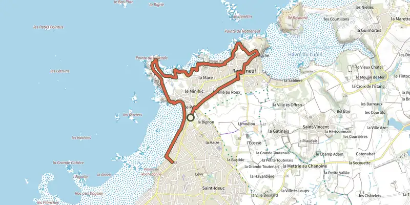 Map of the Balade Chlorophylle 2014, boucle 2 track on the IGN map, with the start and numbered waypoints
