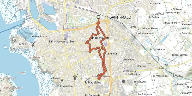 Map of the Balade Chlorophylle 2015, boucle 2 track on the IGN map, with the start and numbered waypoints