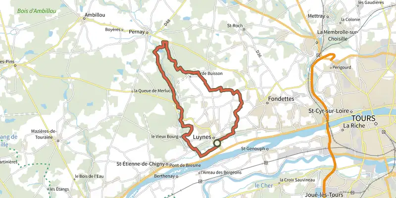Map of the Sentier Grande Boucle track on the IGN map, with the start and numbered waypoints