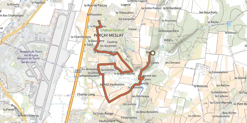 Carte du tracé de Sentier de la Parcillonne nord sur le Plan IGN, départ et points de passage numérotés