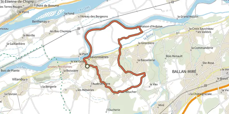 Carte du tracé de Sentier découverte sur le Plan IGN, départ et points de passage numérotés