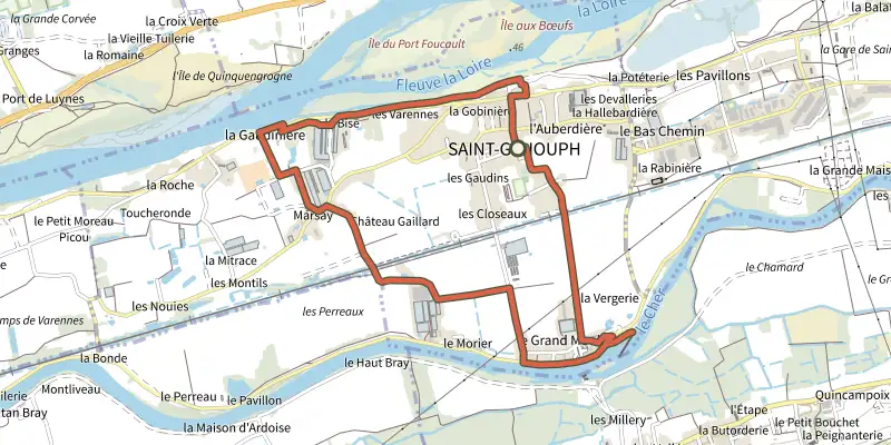 Map of the Saint Genouph track on the IGN map, with the start and numbered waypoints