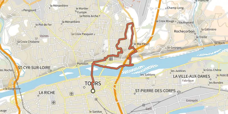 Carte du tracé de Sentier Sainte Radegonde sur le Plan IGN, départ et points de passage numérotés