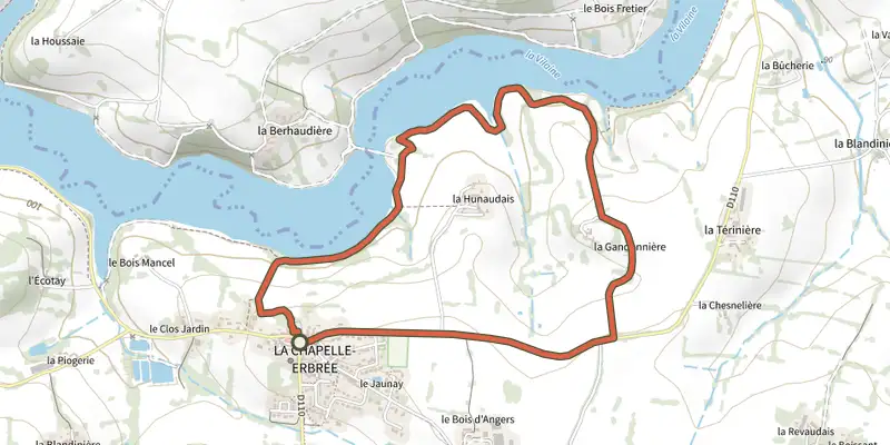 Map of the La Hunaudais Loop track on the IGN map, with the start and numbered waypoints