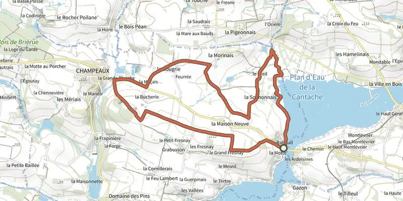 Map of the Peat Bog Footbridge Loop track on the IGN map, with the start and numbered waypoints