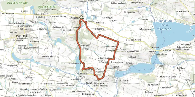 Map of the Palet Valley Loop track on the IGN map, with the start and numbered waypoints