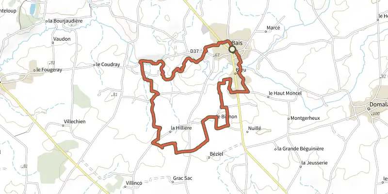 Carte du tracé de Circuit de la Vigne sur le Plan IGN, départ et points de passage numérotés