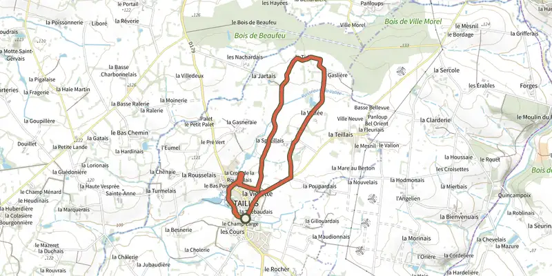 Map of the La Violette Loop track on the IGN map, with the start and numbered waypoints