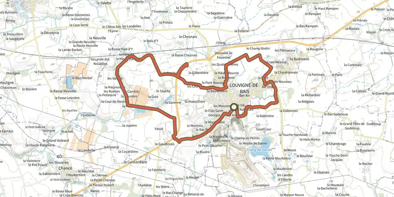 Carte du tracé de Circuit des Diligences sur le Plan IGN, départ et points de passage numérotés