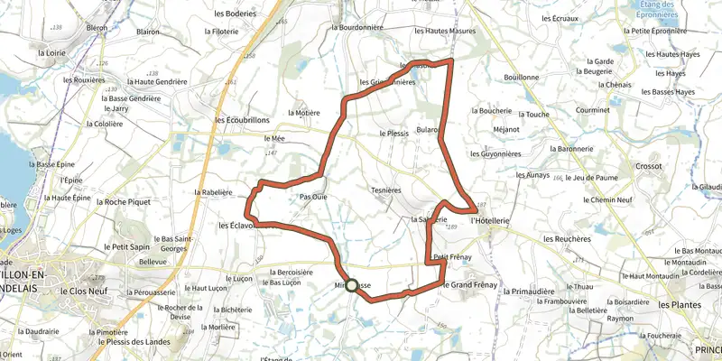 Map of the Les Mazures Loop track on the IGN map, with the start and numbered waypoints