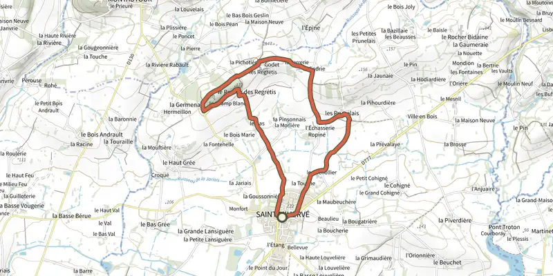 Map of the Les Regretis Loop track on the IGN map, with the start and numbered waypoints