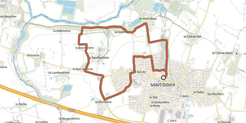 Carte du tracé de Circuit des Vallons sur le Plan IGN, départ et points de passage numérotés