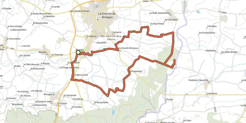 Map of the Chêne de la Vierge Loop track on the IGN map, with the start and numbered waypoints