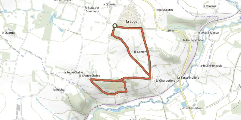 Map of the Chêne Vert Loop track on the IGN map, with the start and numbered waypoints