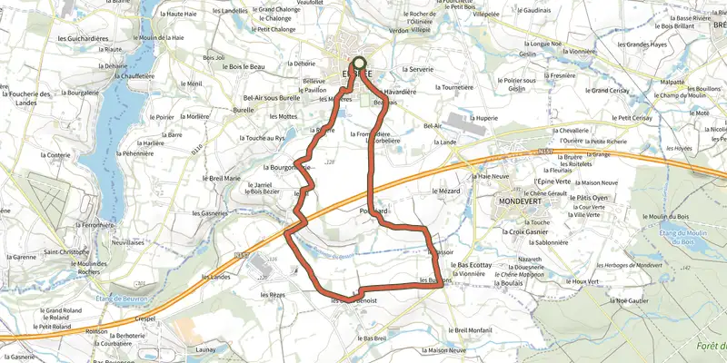 Map of the Le Passoir Loop track on the IGN map, with the start and numbered waypoints