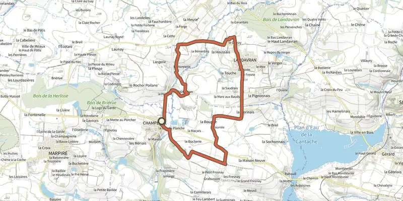 Map of the Le Péan Loop track on the IGN map, with the start and numbered waypoints