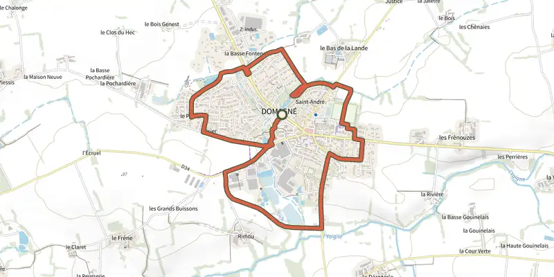 Carte du tracé de Circuit du Poirier sur le Plan IGN, départ et points de passage numérotés