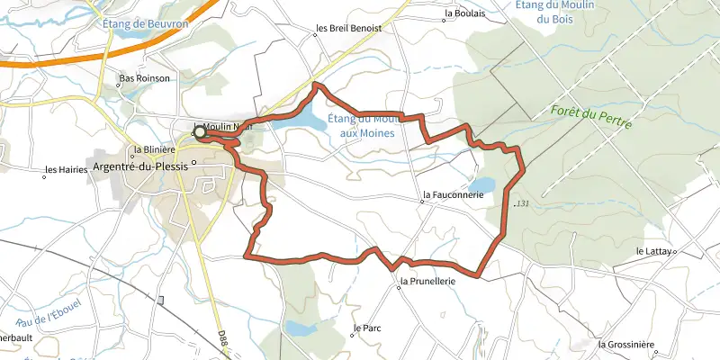 Map of the Wolves' Path Loop track on the IGN map, with the start and numbered waypoints