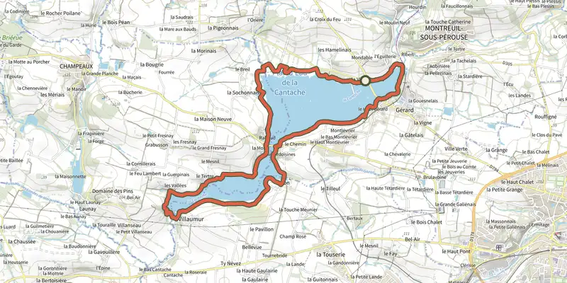 Map of the Cantache Loop track on the IGN map, with the start and numbered waypoints