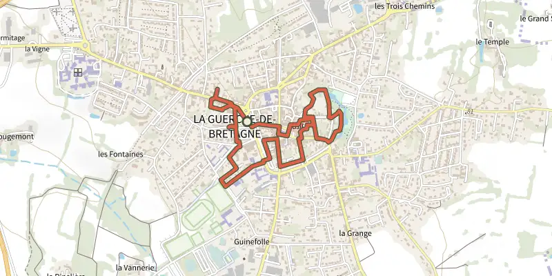 Map of the La Guerche-de-Bretagne Town Walk track on the IGN map, with the start and numbered waypoints